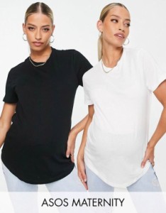 エイソス レディース Tシャツ トップス ASOS DESIGN Maternity ultimate t-shirt with crew neck in cotton blend 2 pack SAVE Multi