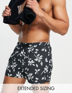 エイソス メンズ ハーフパンツ・ショーツ 水着 ASOS DESIGN swim shorts in short length with scribble floral print in black Black