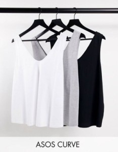 エイソス レディース タンクトップ トップス ASOS DESIGN Curve ultimate tank top with scoop neck in cotton blend in 3 pack SAVE - M