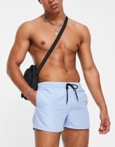 エイソス メンズ ハーフパンツ・ショーツ 水着 ASOS DESIGN swim shorts in short length in blue MID BLUE