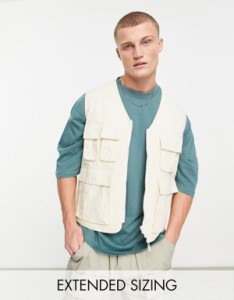 エイソス メンズ タンクトップ トップス ASOS DESIGN utility vest in ecru Ecru