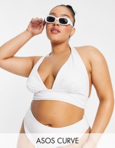 エイソス レディース トップのみ 水着 ASOS DESIGN Curve mix and match halter plunge bikini top in white WHITE