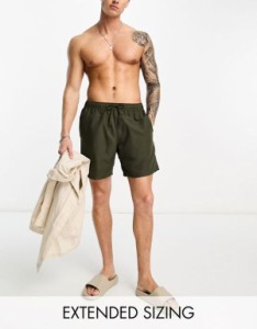 エイソス メンズ ハーフパンツ・ショーツ 水着 ASOS DESIGN swim shorts in mid length in khaki Khaki