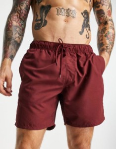 エイソス メンズ ハーフパンツ・ショーツ 水着 ASOS DESIGN swim shorts in mid length in burgundy Burgundy