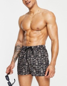 エイソス メンズ ハーフパンツ・ショーツ 水着 ASOS DESIGN swim shorts in short length with hand drawn design in black Black