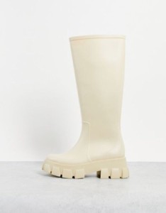 エイソス レディース ブーツ・レインブーツ シューズ ASOS DESIGN Gracie chunky knee high rubber boots in off-white Cream