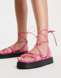 エイソス レディース サンダル シューズ ASOS DESIGN Flower Pot chunky flat sandals with flower trim in pink PINK