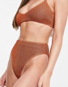 エイソス レディース ボトムスのみ 水着 ASOS DESIGN mix and match high leg high waist bikini bottom in rust glitter RUST GLITTER