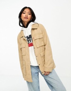 リーバイス レディース ジャケット・ブルゾン アウター Levi's 4 pockets belted denim jacket in beige Khaki