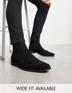 エイソス メンズ ブーツ・レインブーツ シューズ ASOS DESIGN chelsea boots in black faux suede Black