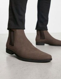 エイソス メンズ ブーツ・レインブーツ シューズ ASOS DESIGN chelsea boots in brown faux suede Brown