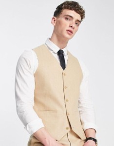 エイソス メンズ タンクトップ トップス ASOS DESIGN wedding skinny wool mix suit vest in stone herringbone STONE