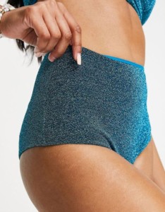 エイソス レディース ボトムスのみ 水着 ASOS DESIGN mix and match high waist bikini bottoms in blue glitter Blue Glitter