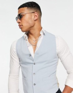 エイソス メンズ タンクトップ トップス ASOS DESIGN skinny suit vest in icy blue BLUE