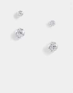 エイソス メンズ ピアス・イヤリング アクセサリー ASOS DESIGN 2-pack stud earrings set with crystal in silver tone Silver