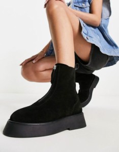 エイソス レディース ブーツ・レインブーツ シューズ ASOS DESIGN Atlantis leather zip front boots in black suede Black suede