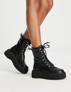 エイソス レディース ブーツ・レインブーツ シューズ ASOS DESIGN Astrid lace up boots in black Black