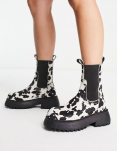 エイソス レディース ブーツ・レインブーツ シューズ ASOS DESIGN Adelaide leather chelsea boots in cow pony Cow pony