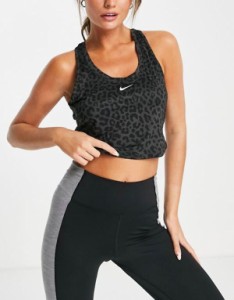 ナイキ レディース タンクトップ トップス Nike Training Dri-FIT One slim leopard print tank top in black Black