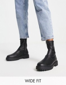 エイソス レディース ブーツ・レインブーツ シューズ ASOS DESIGN Wide Fit Anton sock boot in black Black