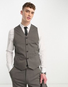 エイソス メンズ タンクトップ トップス ASOS DESIGN wedding slim suit vest in brown texture BROWN