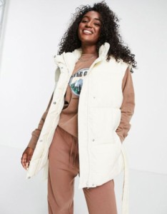 エイソス レディース コート アウター ASOS DESIGN belted padded vest in cream Cream