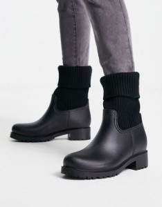 エイソス レディース ブーツ・レインブーツ シューズ ASOS DESIGN Gabrielle sock wellies in black Black