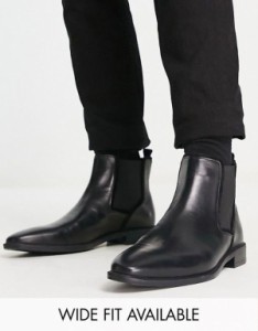 エイソス メンズ ブーツ・レインブーツ シューズ ASOS DESIGN chelsea boots in black leather Black