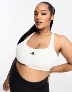 アディダス レディース ブラジャー アンダーウェア adidas Training Plus chest logo high-support sports bra in white WHITE