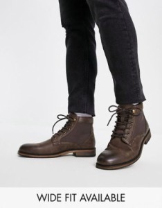 エイソス メンズ ブーツ・レインブーツ シューズ ASOS DESIGN lace up boot in brown faux leather BROWN