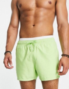 エイソス メンズ ハーフパンツ・ショーツ 水着 ASOS DESIGN swim shorts in short length with double waistband in lime green Jade Gre