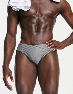 エイソス メンズ ハーフパンツ・ショーツ 水着 ASOS DESIGN swim briefs with cross front detail in charcoal Poppy Seed Charcoal