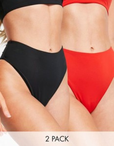 エイソス レディース ボトムスのみ 水着 ASOS DESIGN 2 pack high leg high waist bikini bottom in black and red Black and red