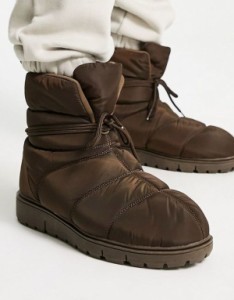 エイソス メンズ ブーツ・レインブーツ シューズ ASOS DESIGN puffer ankle boots in brown BROWN