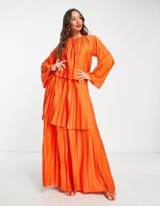 エイソス レディース ワンピース トップス ASOS DESIGN tiered pleated maxi dress in orange - MULTI ORANGE