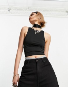 エイソス レディース タンクトップ トップス ASOS DESIGN matte disco double layered racer tank top in black Black