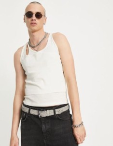 エイソス メンズ タンクトップ トップス ASOS DESIGN muscle tank top with strap layering in cream ARCTIC WOLF