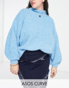 エイソス レディース ニット・セーター アウター ASOS DESIGN Curve high neck sweater in fluffy in blue Blue