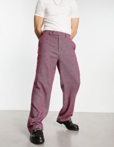 エイソス メンズ カジュアルパンツ ボトムス ASOS DESIGN smart wide wool mix pants in burgundy puppytooth Burgundy