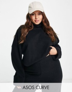 エイソス レディース ニット・セーター アウター ASOS DESIGN Curve super soft turtle neck sweater with cuff detail in black - part