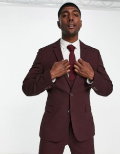 エイソス メンズ ジャケット・ブルゾン アウター ASOS DESIGN Wedding super skinny suit jacket in micro texture in burgundy Burgundy