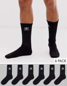 アディダス メンズ 靴下 アンダーウェア adidas Originals 6 pack crew socks in black Black