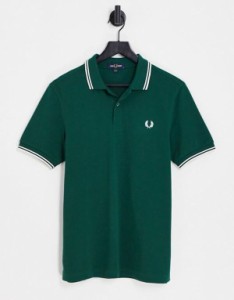 フレッドペリー メンズ ポロシャツ トップス Fred Perry twin tipped logo polo in green Ivy