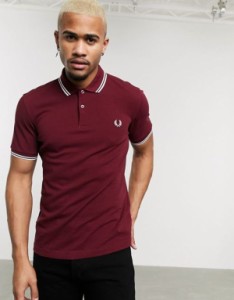 フレッドペリー メンズ ポロシャツ トップス Fred Perry twin tipped logo polo in burgundy Burgundy