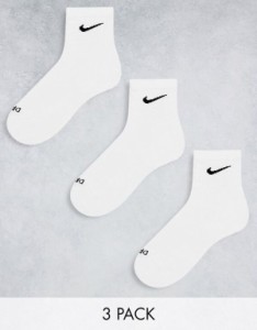 ナイキ レディース 靴下 アンダーウェア Nike Everyday Cushioned 3 pack quarter socks in white White