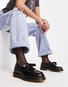 ドクターマーチン レディース スリッポン・ローファー シューズ Dr Martens Adrian tassle loafer in black Black