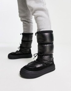 エイソス メンズ ブーツ・レインブーツ シューズ ASOS DESIGN puffer chelsea boot in black nylon Black