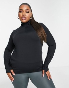 エイソス レディース パーカー・スウェット アウター ASOS 4505 Curve icon long sleeve top with 1/4 zip Black