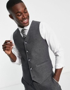 エイソス メンズ タンクトップ トップス ASOS DESIGN skinny wool mix suit vest in charcoal twill CHARCOAL