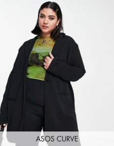 エイソス レディース ジャケット・ブルゾン アウター ASOS DESIGN Curve jersey slouchy suit blazer in black Black